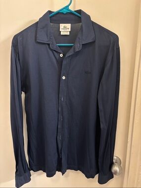 Lacoste Men's Navy Long-Sleeve Casual Button-Down Shirt